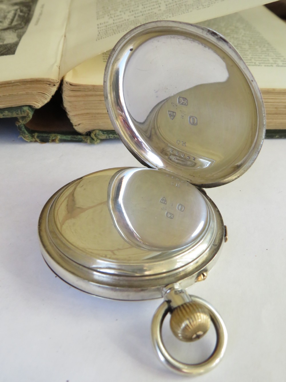 Antique English silver hunter chrono  pocket watch View III