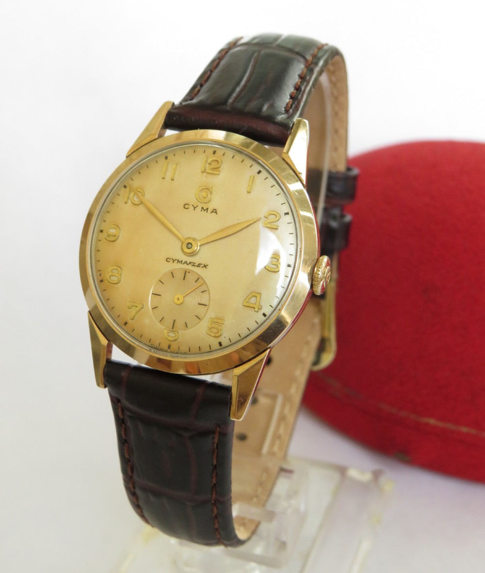 Gents 9ct gold Cyma wrist watch, 1956
