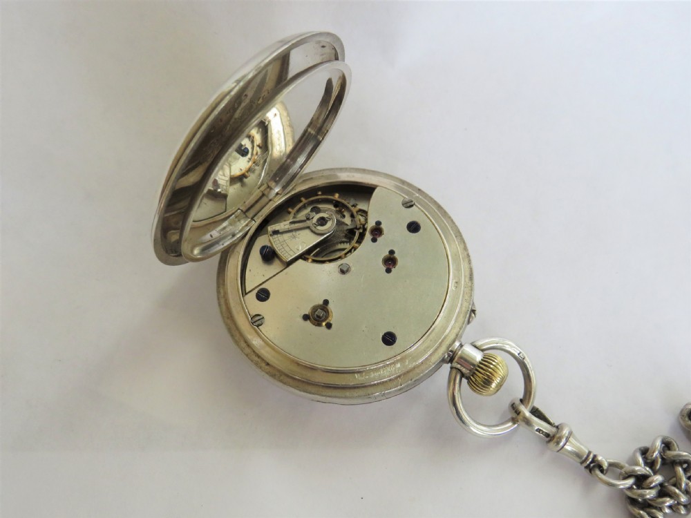 Antique silver half hunter pocket watch, chain and coin holder View V