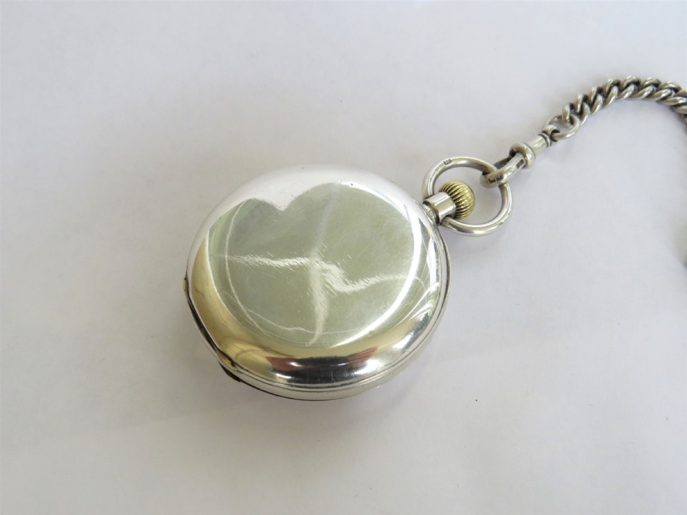 Antique silver half hunter pocket watch, chain and coin holder View VI
