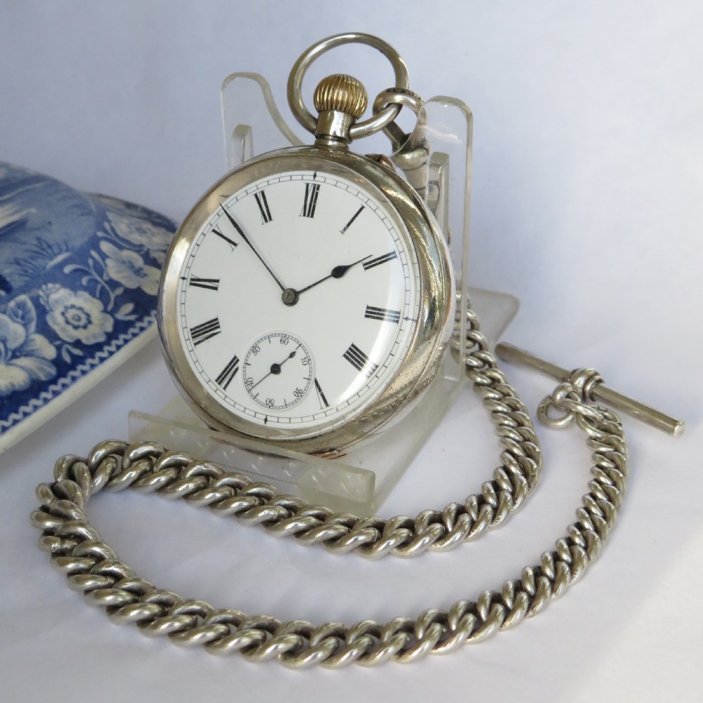 Antique silver pocket watch and chain, c1900