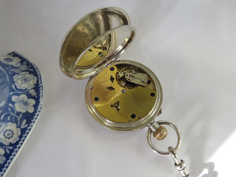 Antique silver pocket watch and chain, c1900 View II