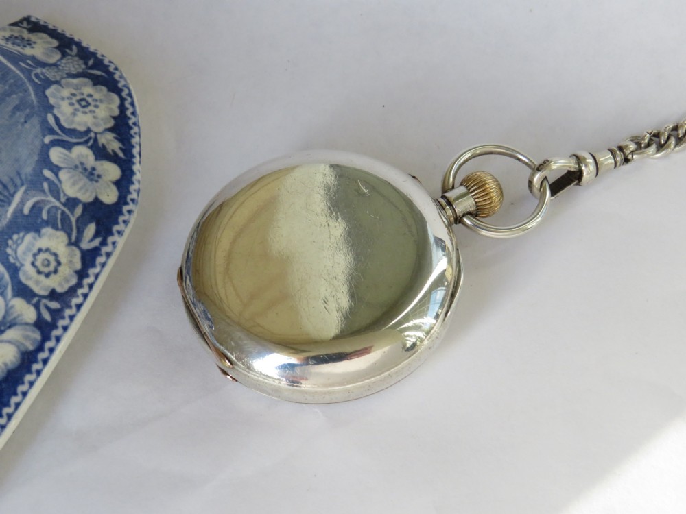 Antique silver pocket watch and chain, c1900 View IV