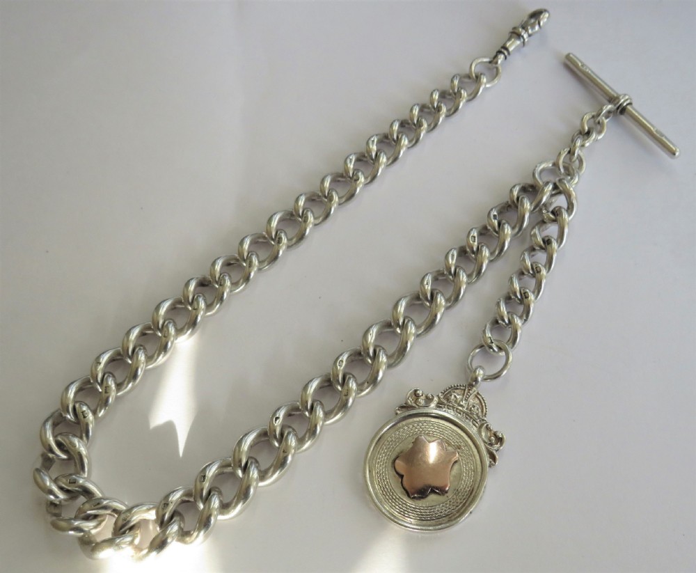 Heavy antique silver pocket watch chain, 1900
