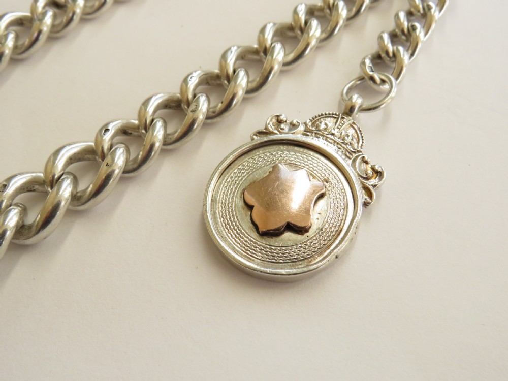 Heavy antique silver pocket watch chain, 1900 View II