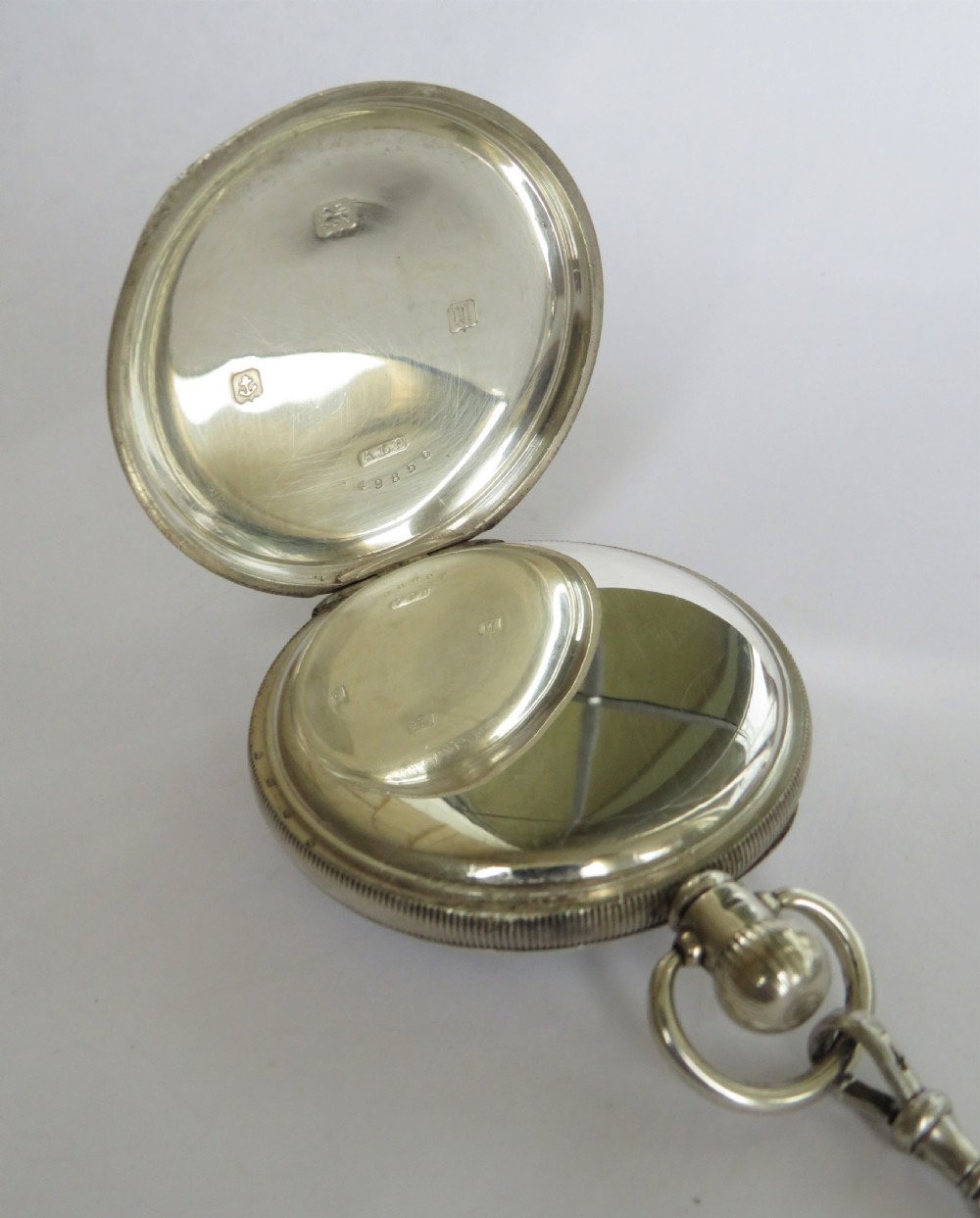 Antique silver 1919 Selezi pocket watch and chain View IV