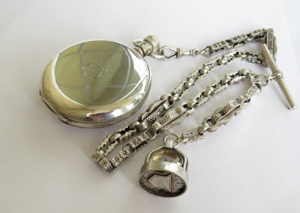 Antique silver 1919 Selezi pocket watch and chain View V