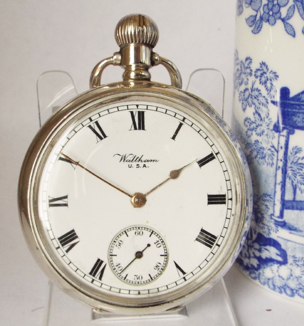 Antique silver Waltham Traveler pocket watch, 1918.