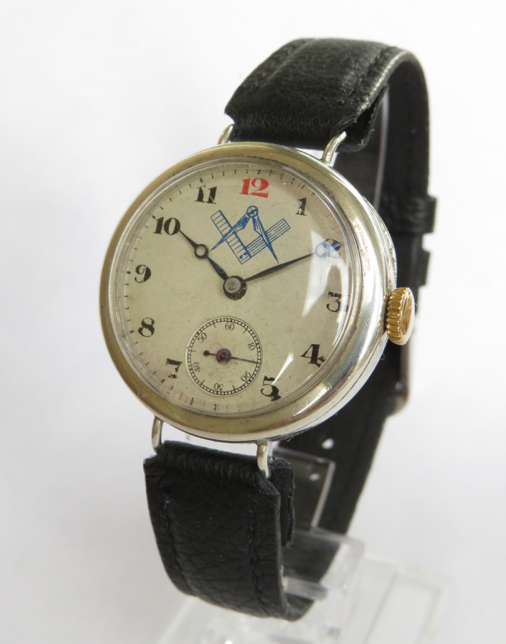 Antique Masonic silver Marvin trench watch, 1915