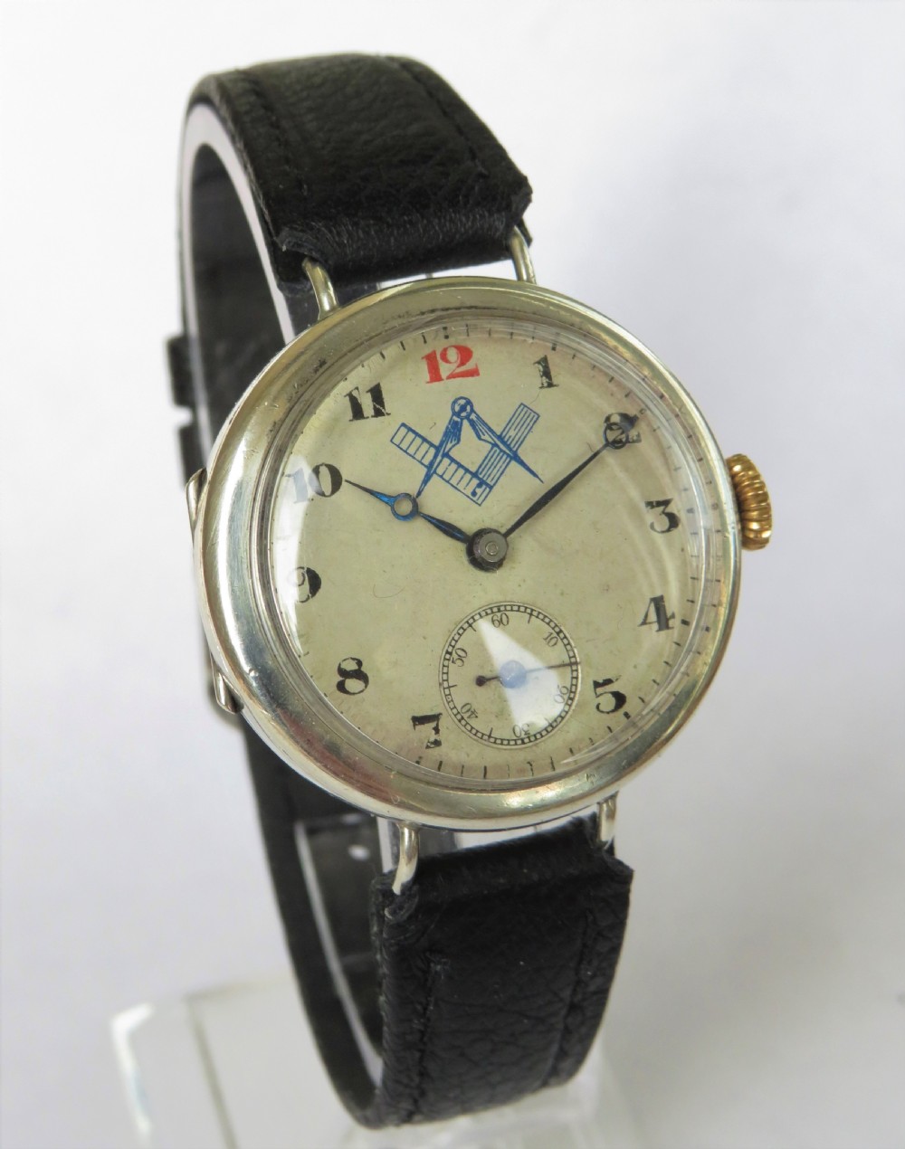 Antique Masonic silver Marvin trench watch, 1915 View II