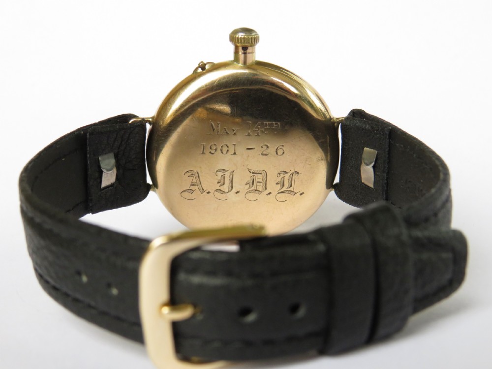 Gents 9ct gold Vertex trench watch, 1925 View V