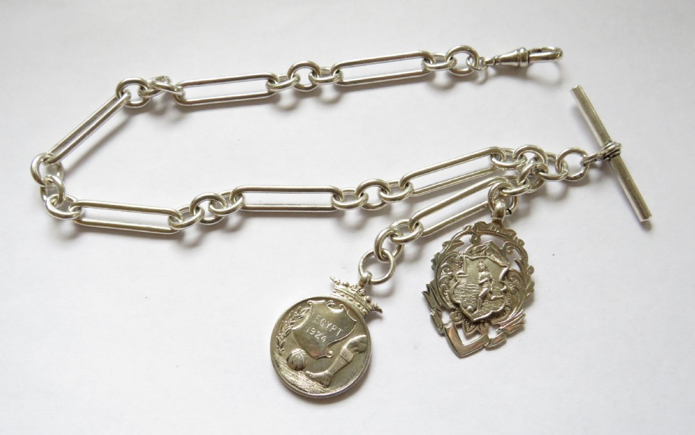 1920s silver military football fobs and watch chain View III