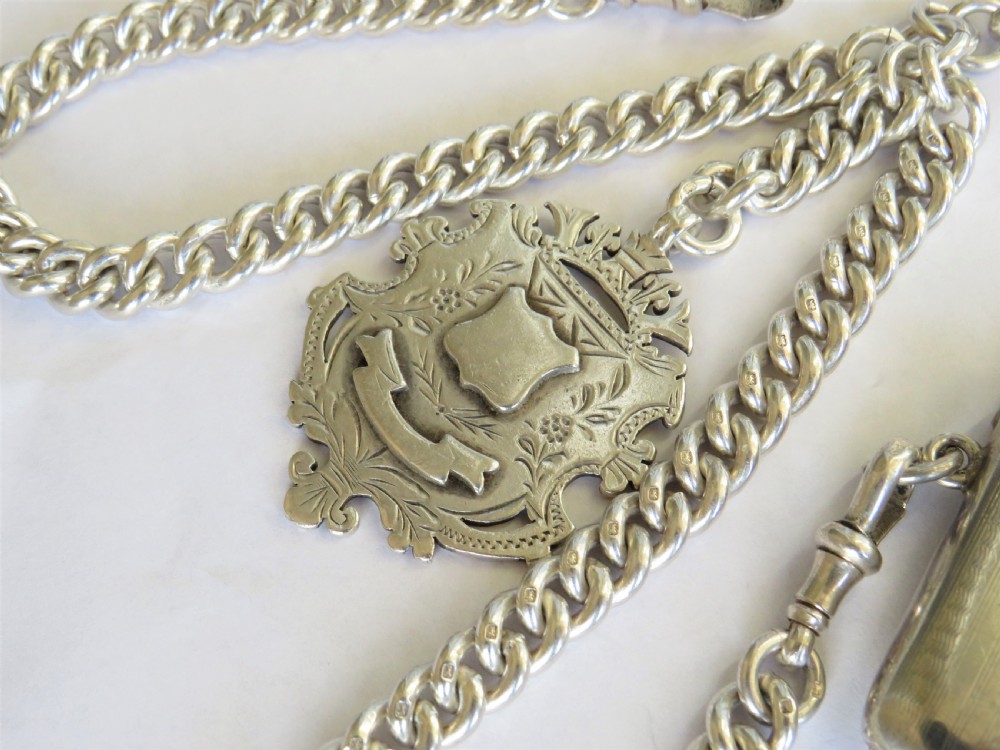 Antique 1909 silver double watch chain with vesta View III