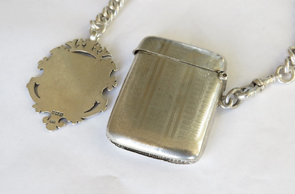 Antique 1909 silver double watch chain with vesta View IV