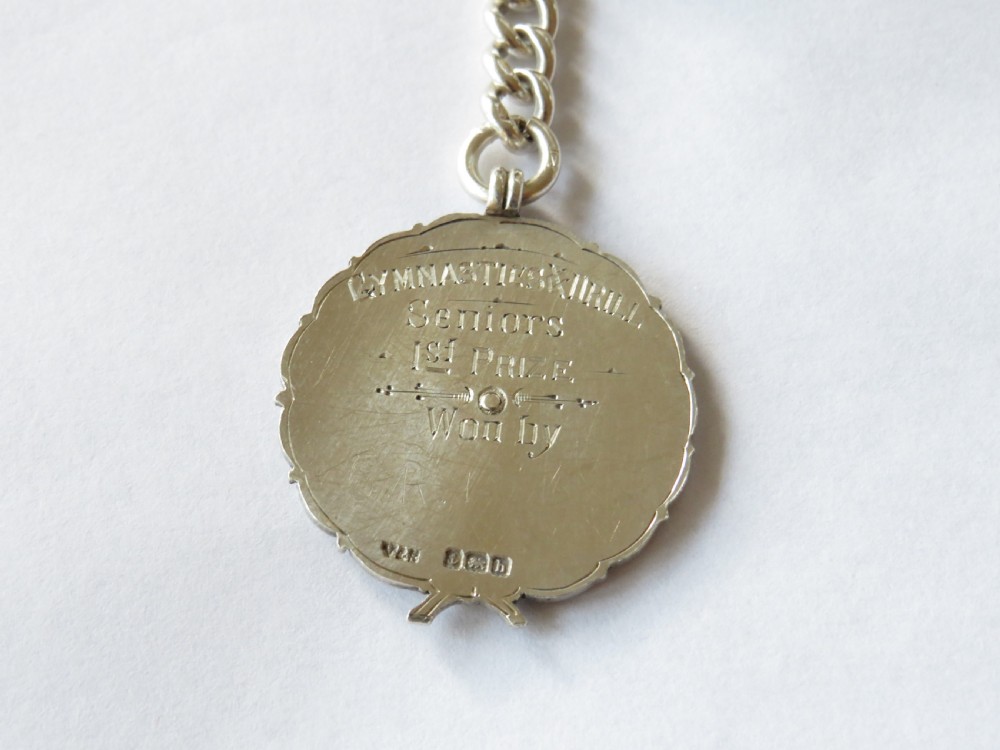 Antique silver pocket watch chain & gymnastics fob View III