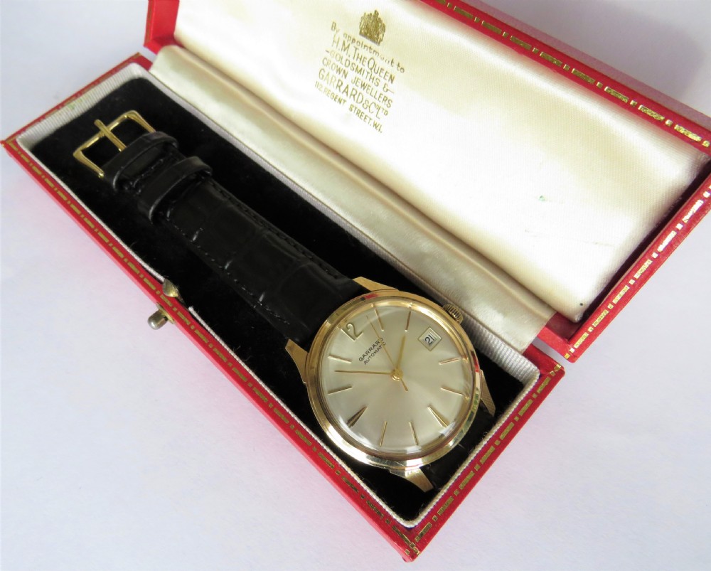 Gents boxed 9ct gold Garrard automatic wrist watch, 1968 View III