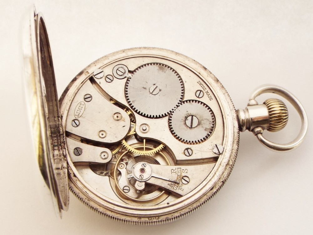 Antique 1913 silver Limit pocket watch. View IV