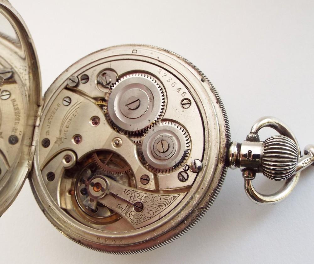 Silver 'The Comet' pocket watch and chain, 1925. View V