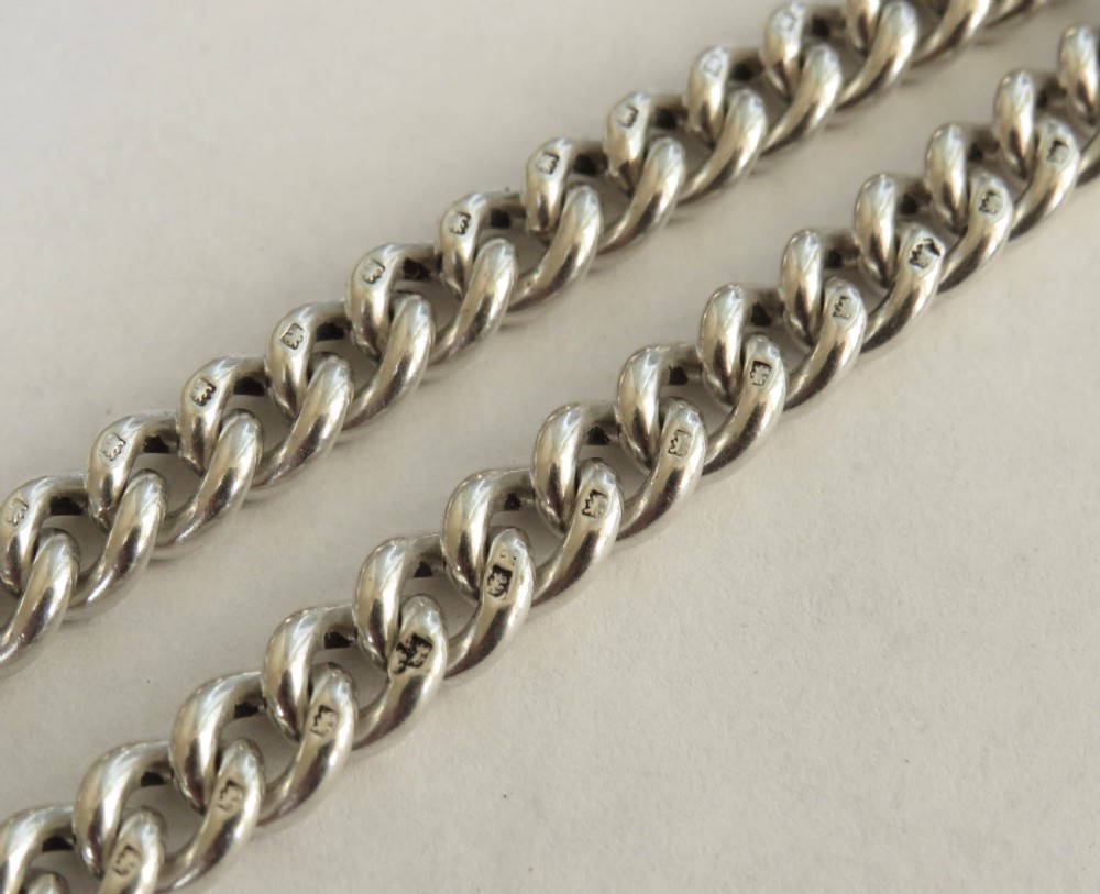 Antique heavy silver single watch chain and fob View IV