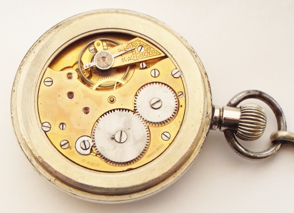 1920s nickel pocket watch and chain. View V