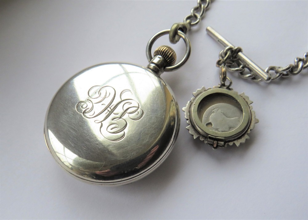 1932 silver Pinnacle pocket watch and silver chain View II