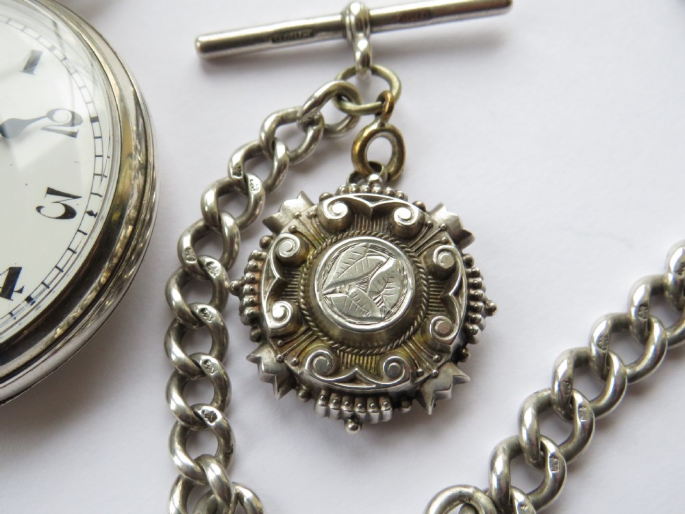 1932 silver Pinnacle pocket watch and silver chain View III