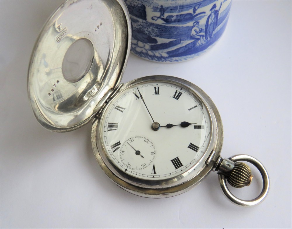 Antique silver Omega half hunter pocket watch View II