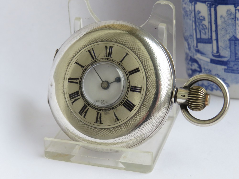 Antique silver Omega half hunter pocket watch View III