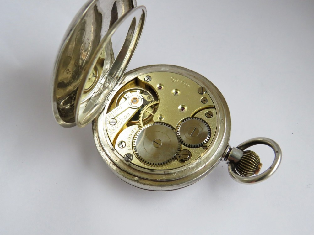 Antique silver Omega half hunter pocket watch View V
