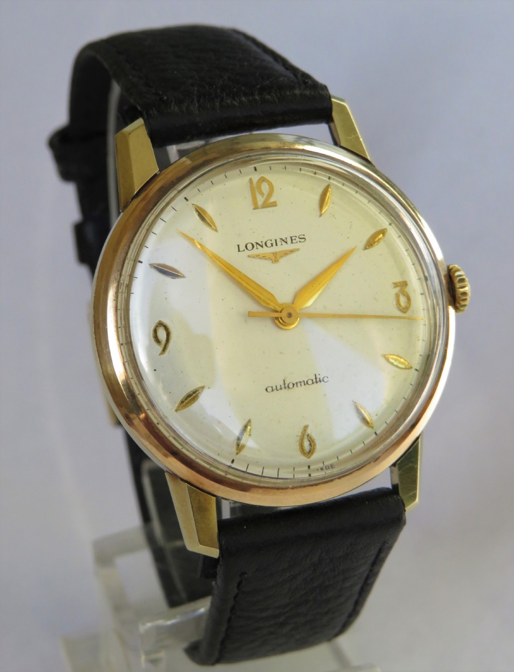 Gents 9ct gold Longines automatic wrist watch View II