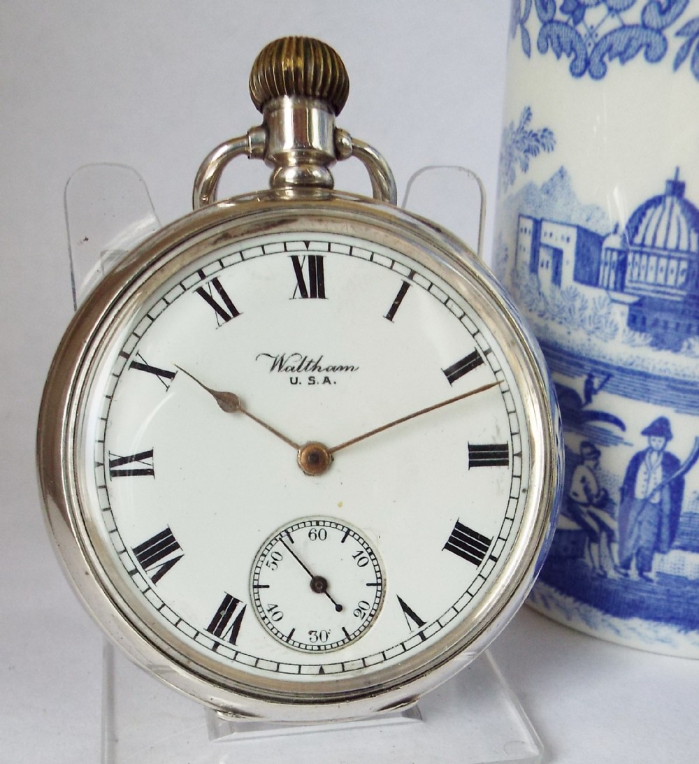 Antique silver Waltham Traveler pocket watch, 1918.