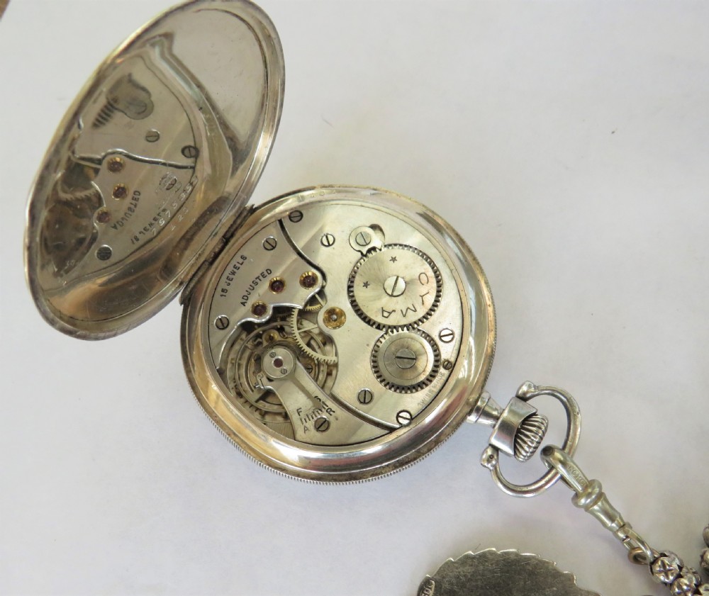 1925 silver Cyma pocket watch with albert View III