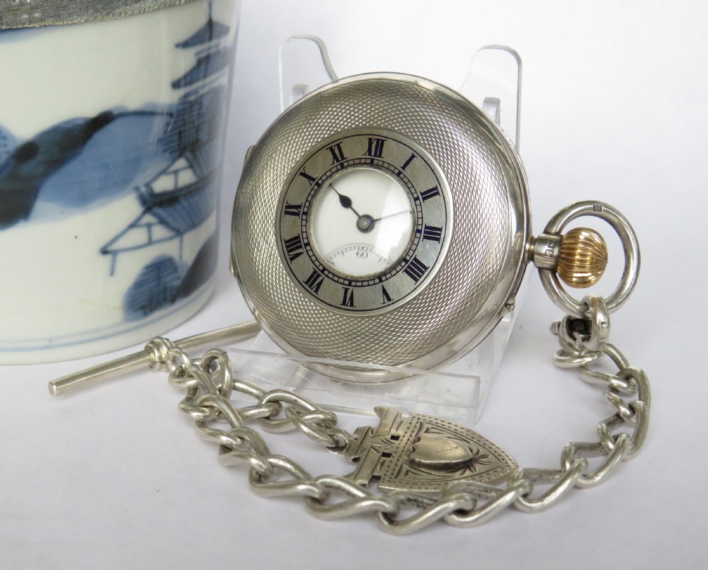 Rotherhams silver half hunter pocket watch & chain