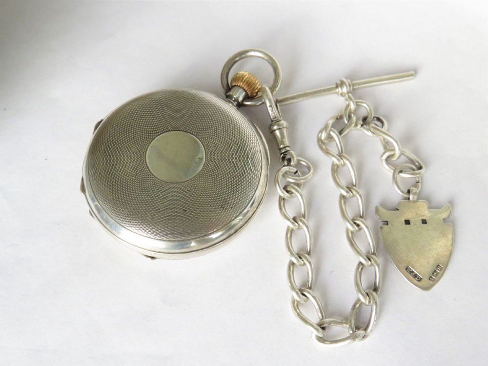 Rotherhams silver half hunter pocket watch & chain View III