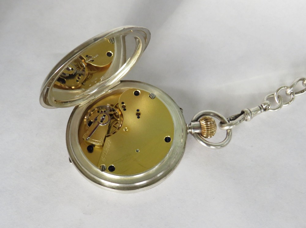 Rotherhams silver half hunter pocket watch & chain View IV