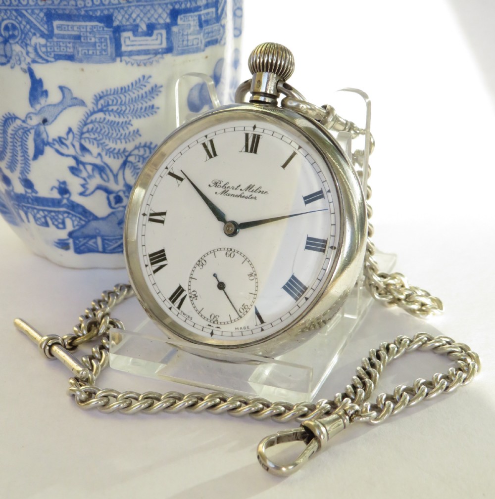 Antique silver pocket watch and chain