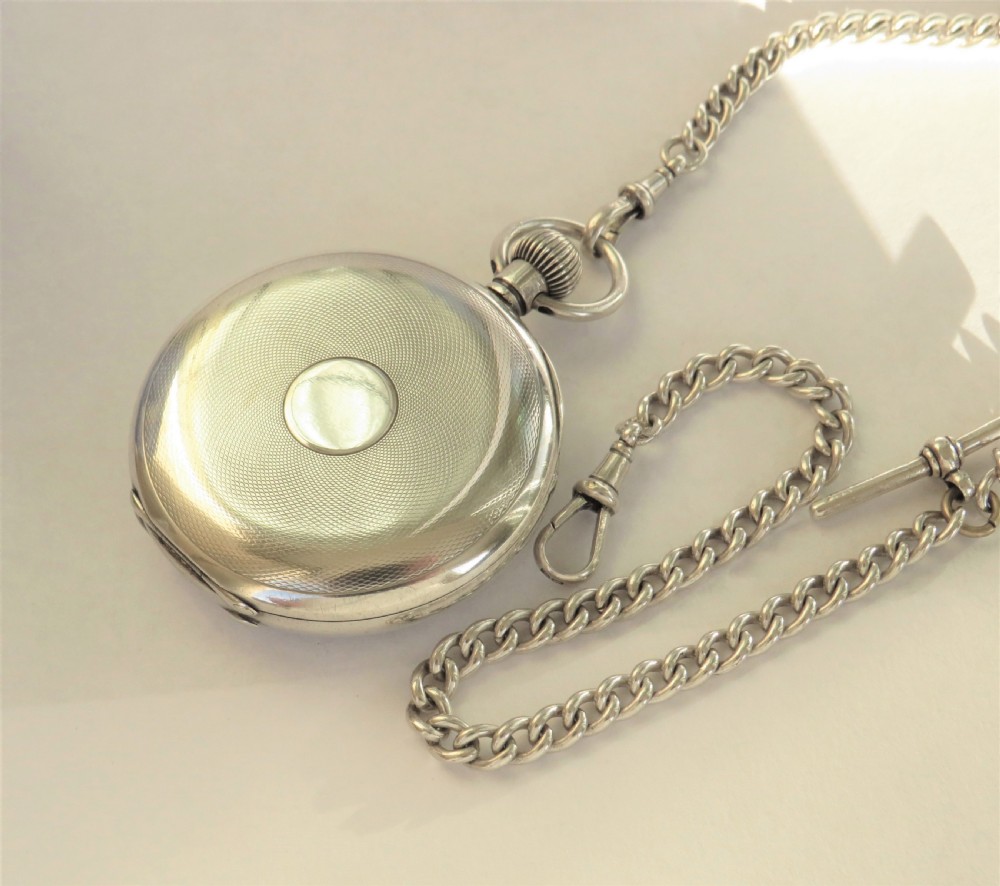 Antique silver pocket watch and chain View II