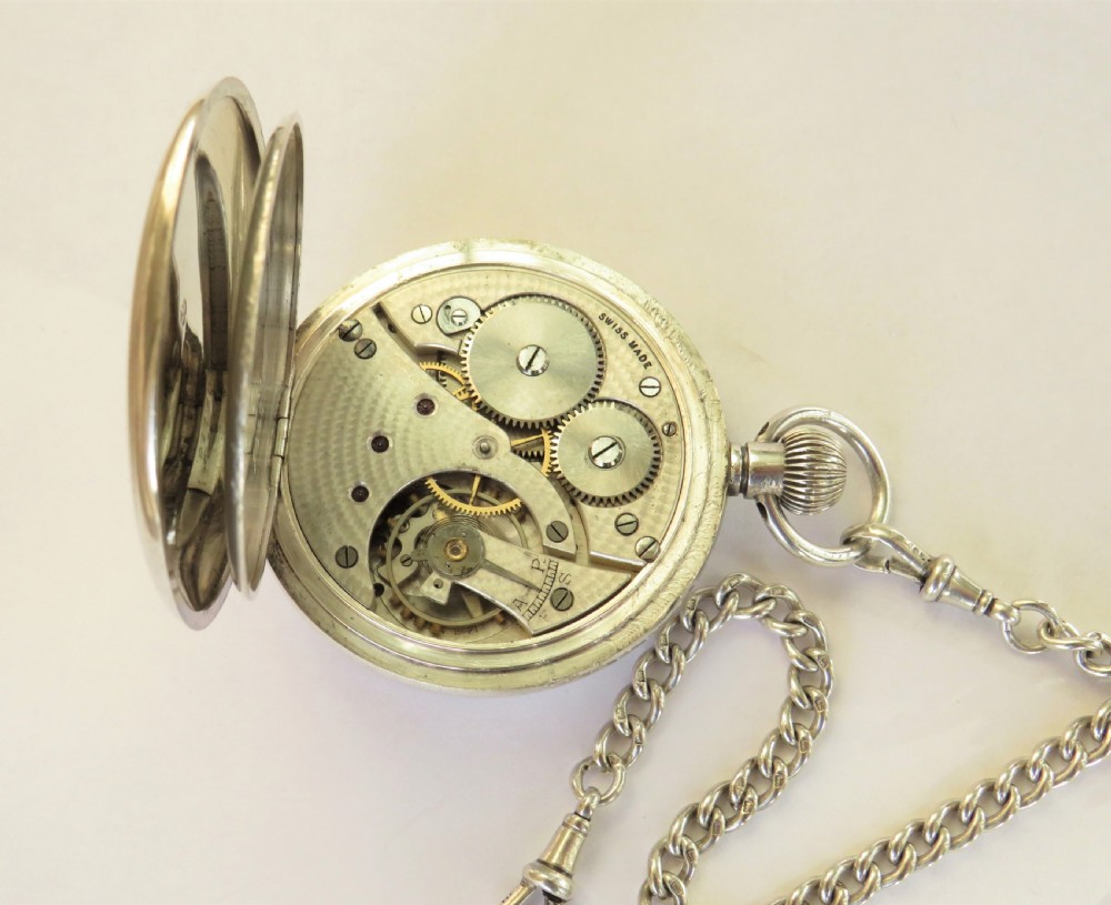 Antique silver pocket watch and chain View III