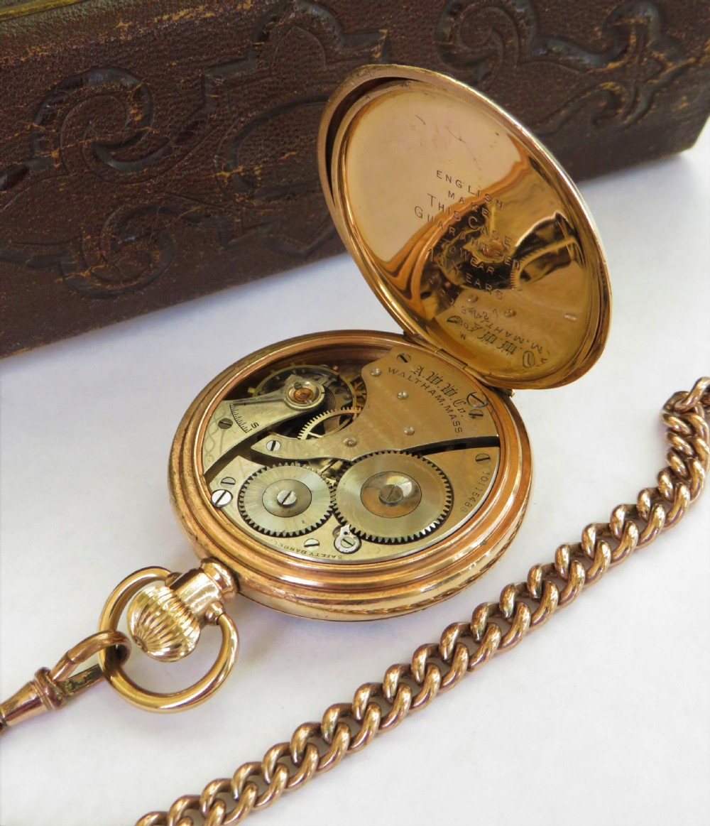 Antique stem winding Waltham pocket watch & chain. View IV
