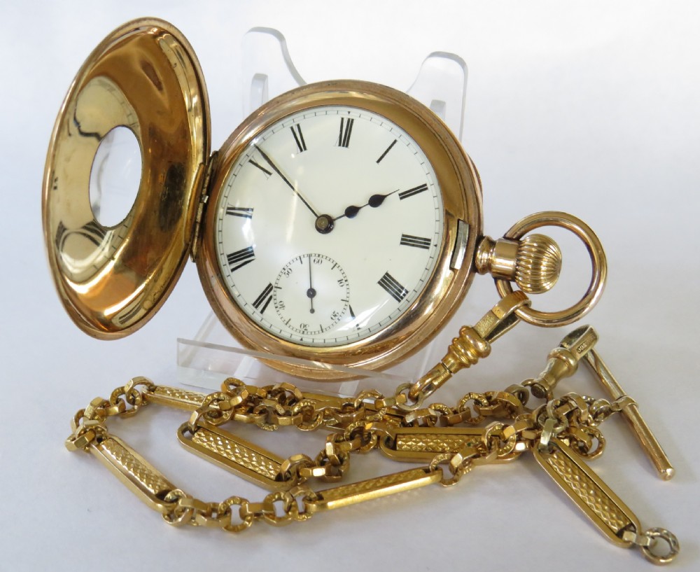 English ¾ plate half hunter pocket watch & albert