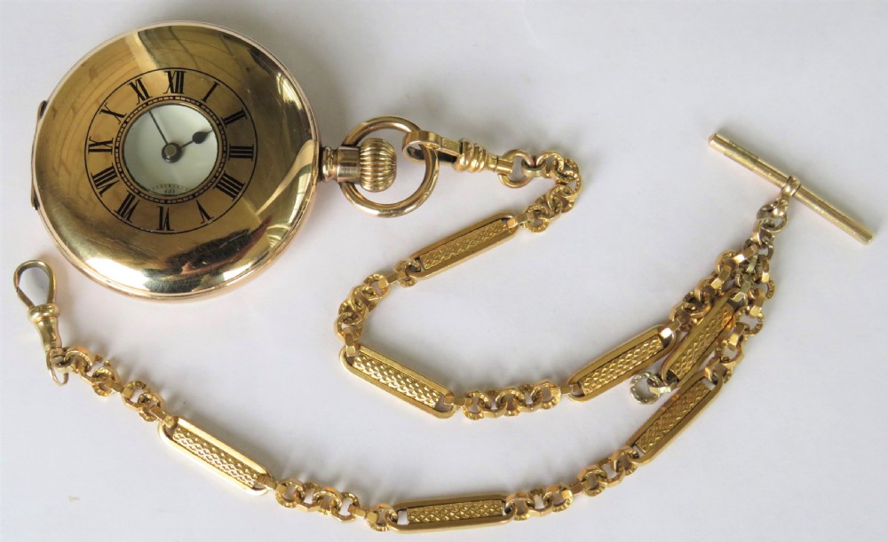 English ¾ plate half hunter pocket watch & albert View III