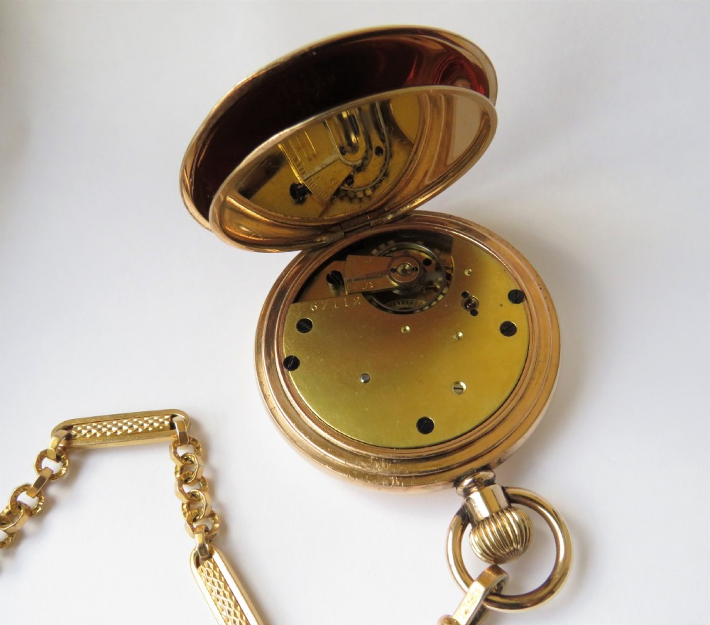 English ¾ plate half hunter pocket watch & albert View IV