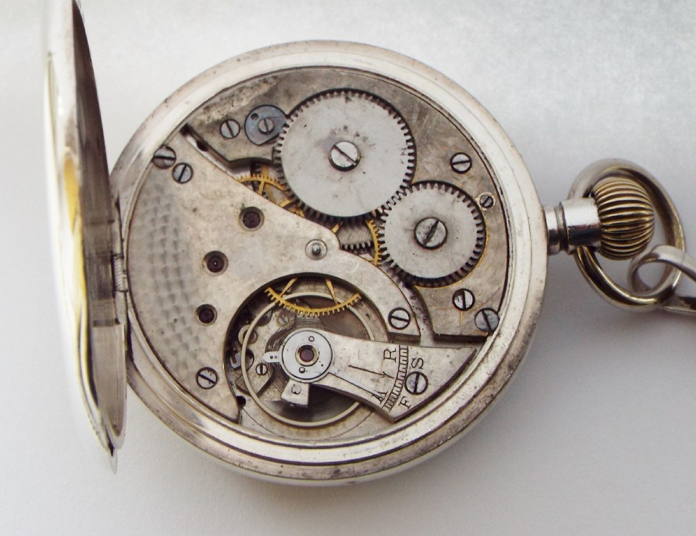 Antique 1918 silver James Wadsworth pocket watch and albert. View VI