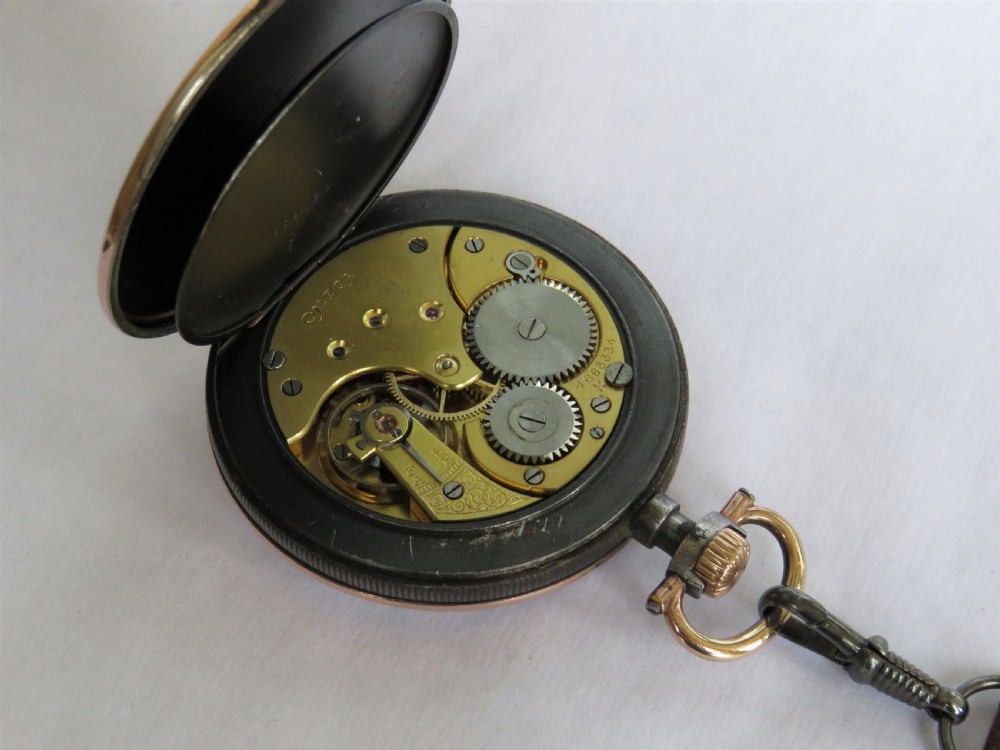 Antique Omega gun metal pocket watch View III