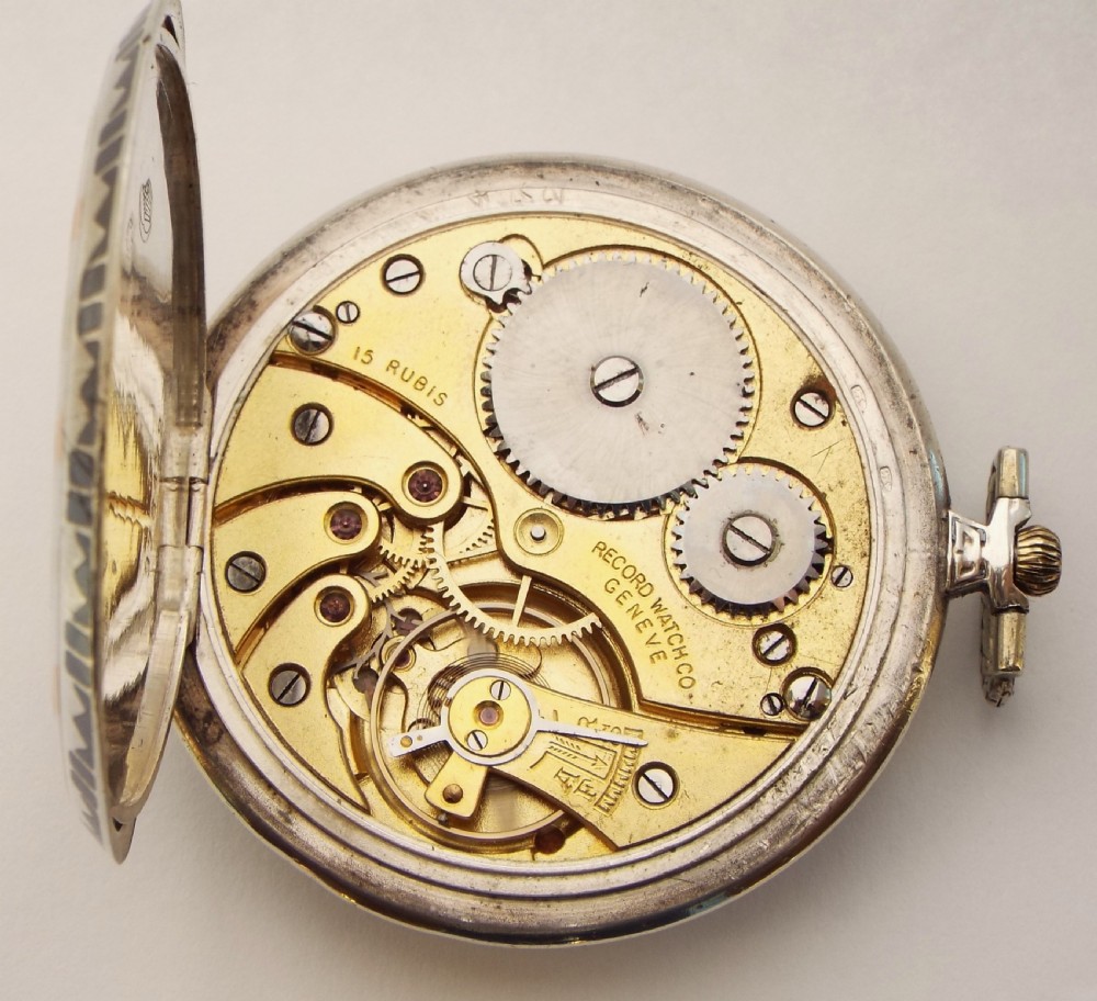 Art Deco Record silver pocket watch. View V