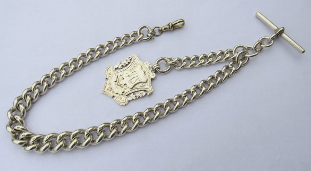 Antique goliath silver pocket watch albert and fob