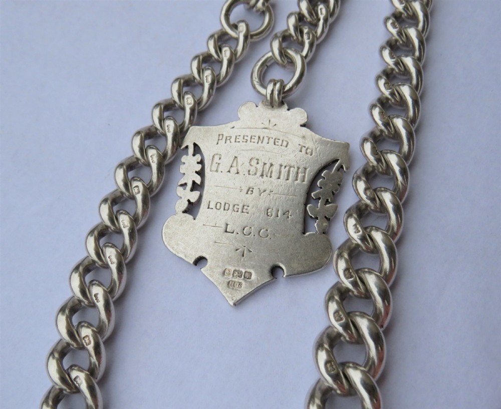Antique goliath silver pocket watch albert and fob View III