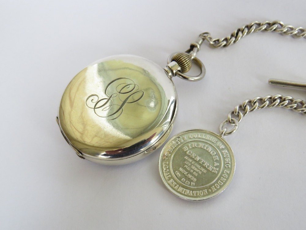 1918 silver James Wadsworth pocket watch & chain View III