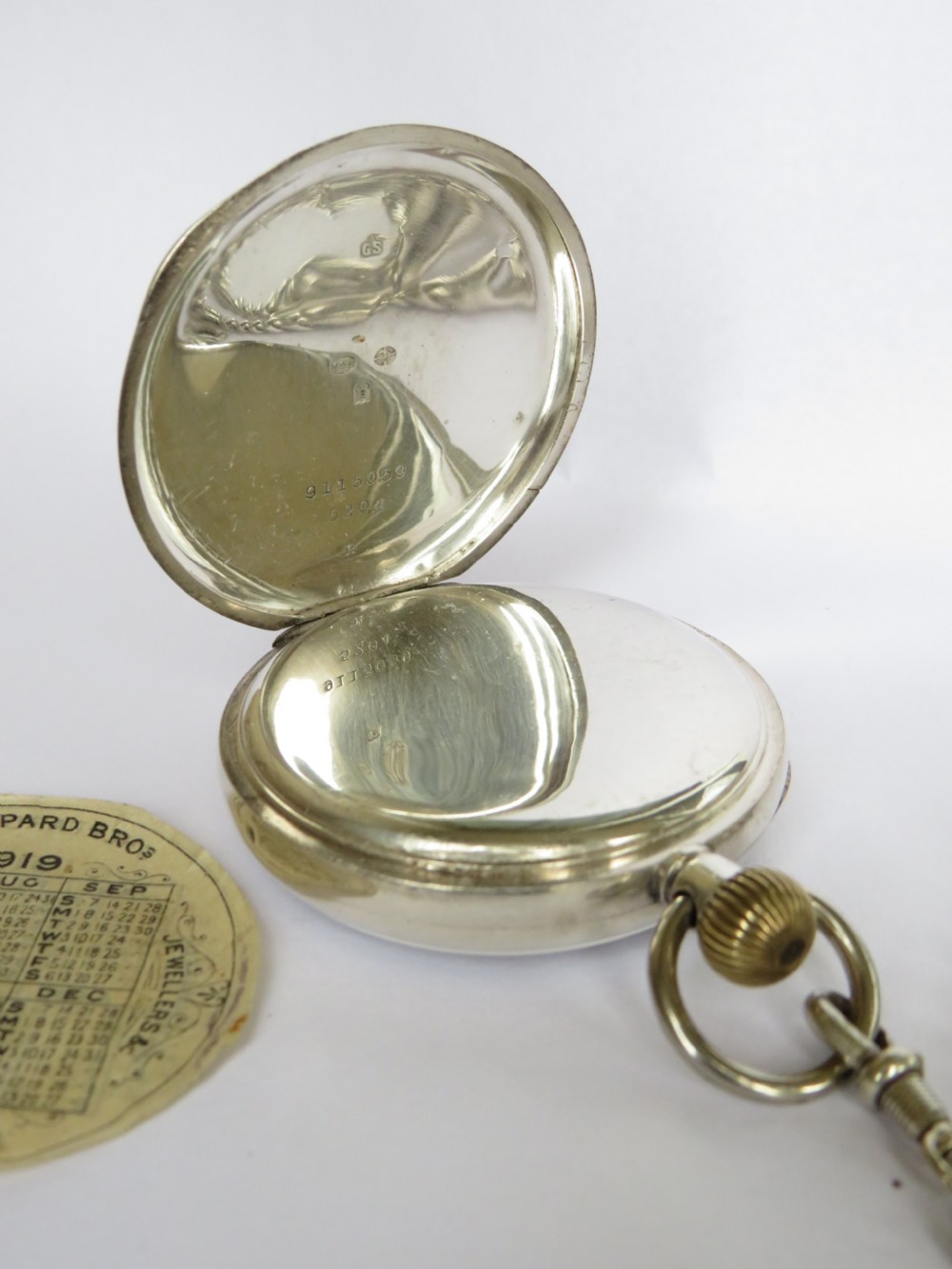 1918 silver James Wadsworth pocket watch & chain View V