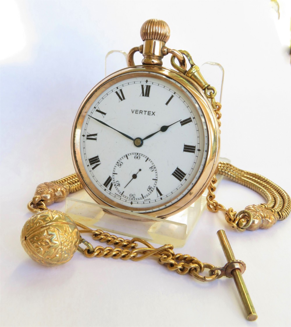 Antique Vertex Revue pocket watch and chain